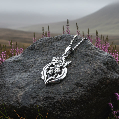 Double Thistle Scottish Luckenbooth Necklace in Sterling Silver — view 11