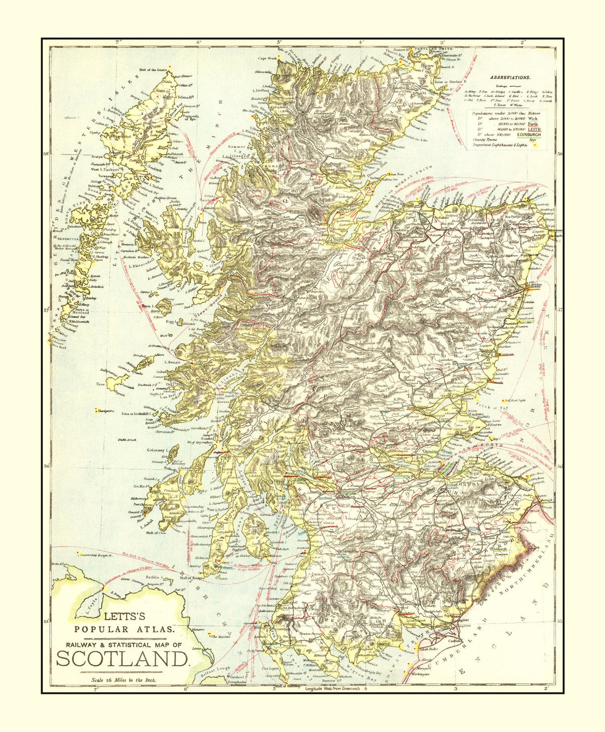 Vintage Map of Scotland 1883 Wall Art