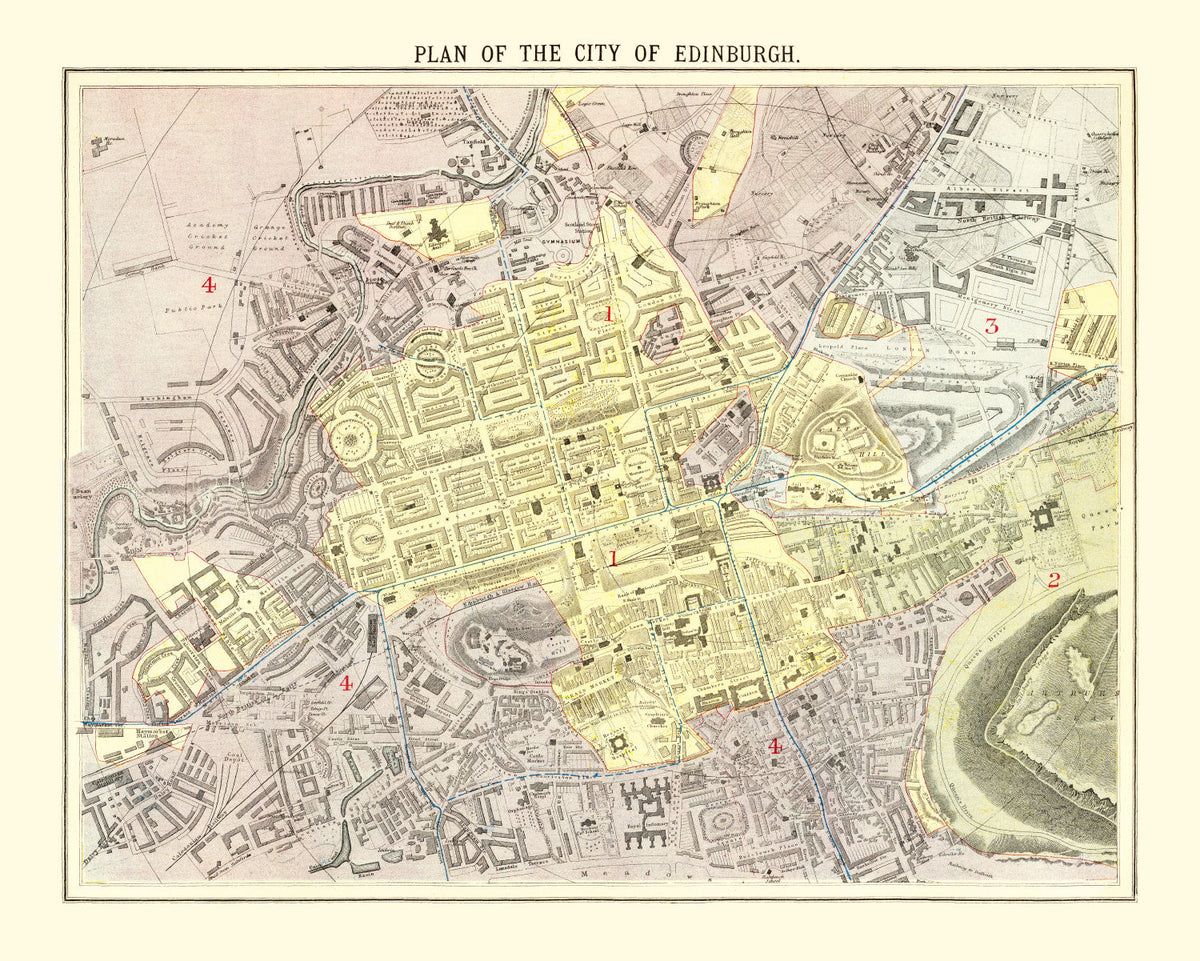 Vintage Map of Edinburgh, Scotland 1883 Wall Art