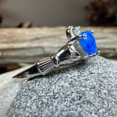 Load image into Gallery viewer, Ocean Blue Opal Claddagh Ring