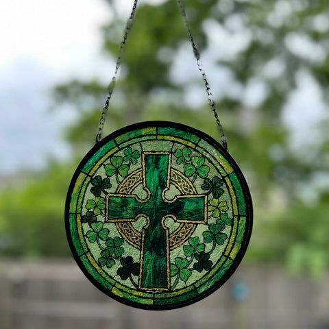 Load image into Gallery viewer, Shamrock Wreath Celtic Cross Suncatcher