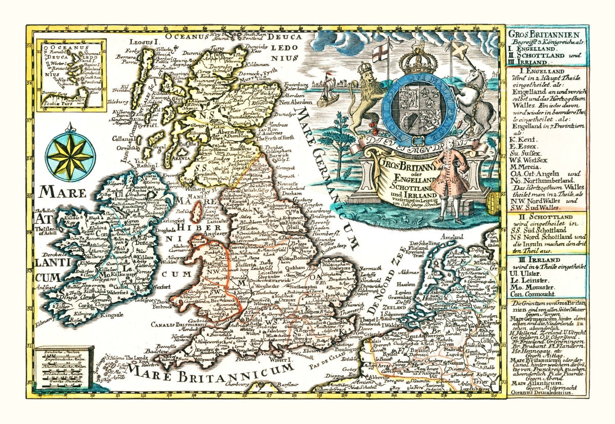 Vintage Map of England, Scotland & Ireland 1790 Wall Art