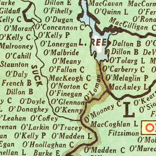 Erin's First Families Map of Ireland 1946 Wall Art