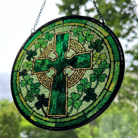 Load image into Gallery viewer, Shamrock Wreath Celtic Cross Suncatcher