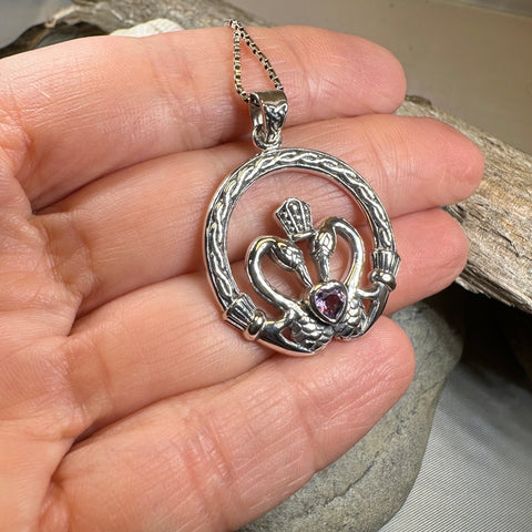 Load image into Gallery viewer, Celtic Swan Claddagh Necklace in Sterling Silver