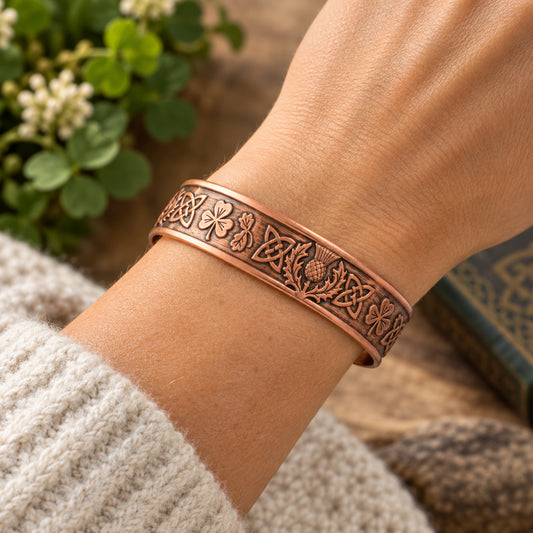 Scottish Thistle & Irish Shamrock Copper Cuff Bracelet