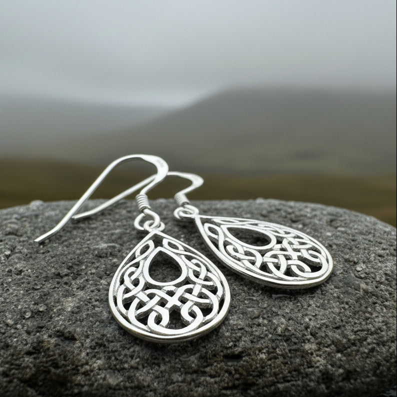 Celtic Teardrop Earrings in Sterling Silver