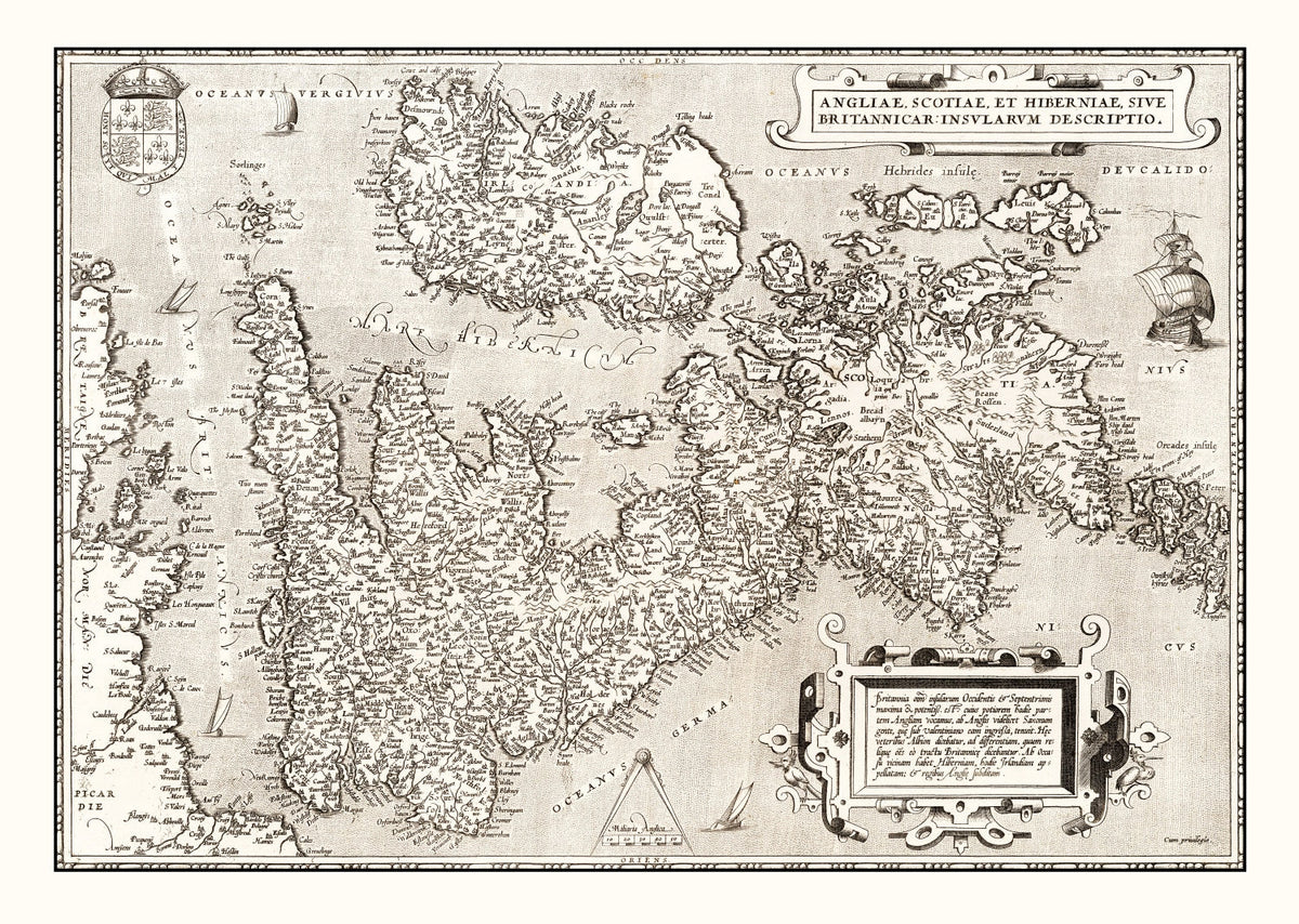 Vintage Map of England, Scotland, Ireland 1570 Wall Art