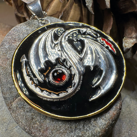 Load image into Gallery viewer, Dragon Yin Yang Garnet Necklace in Sterling Silver