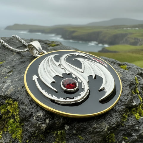 Load image into Gallery viewer, Dragon Yin Yang Garnet Necklace in Sterling Silver
