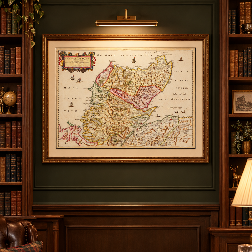 Vintage Map of the Scottish Highlands 1665 Wall Art