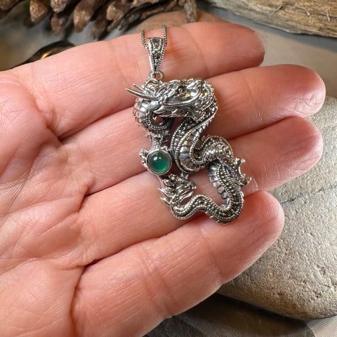 Load image into Gallery viewer, Avrae Marcasite Dragon Necklace in Sterling Silver