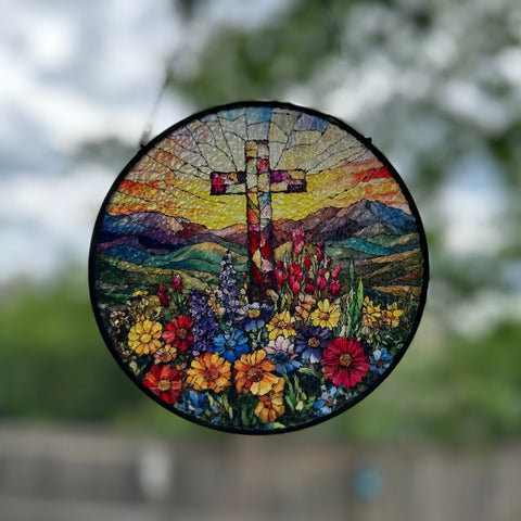 Load image into Gallery viewer, Wildflowers New Beginnings Cross Suncatcher