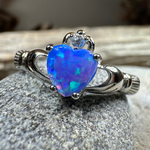 Load image into Gallery viewer, Ocean Blue Opal Claddagh Ring