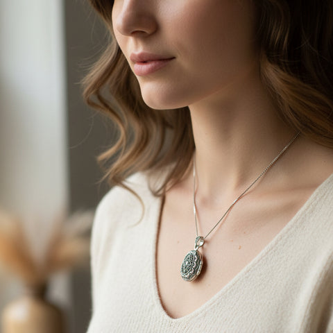 Load image into Gallery viewer, Florent Classic Oval Marcasite Locket Necklace