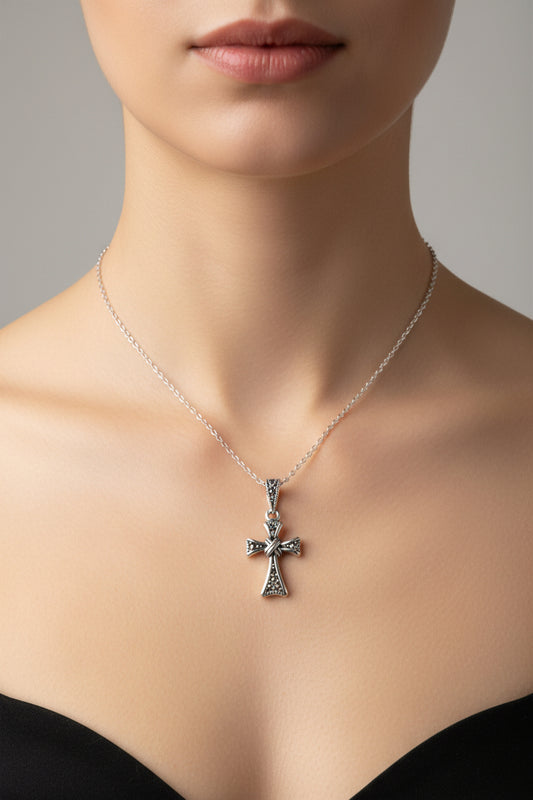 Elowen Marcasite Cross Necklace