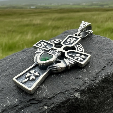 Load image into Gallery viewer, Irish Love Shamrock Claddagh Cross Necklace