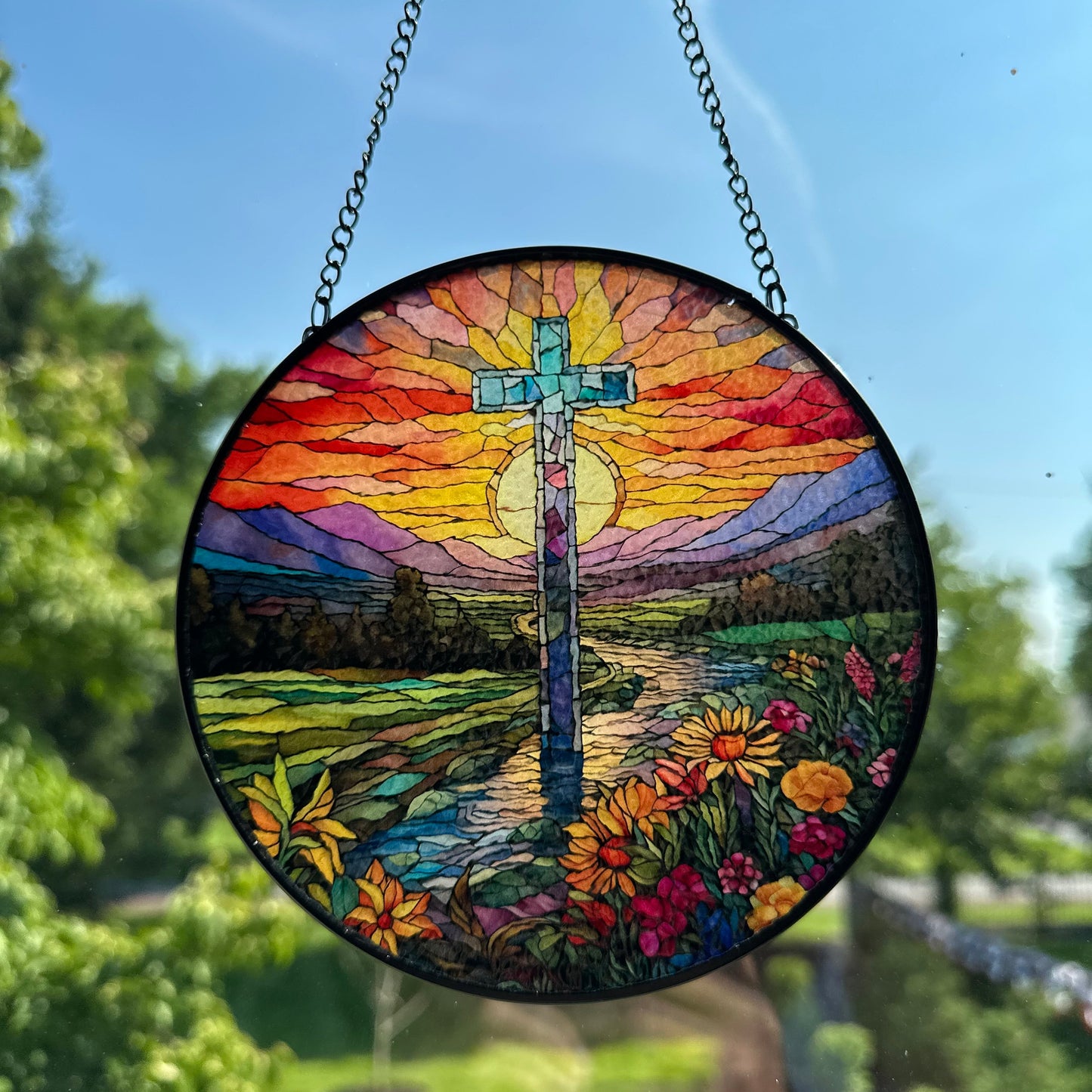 Mountain Sunrise Cross Suncatcher