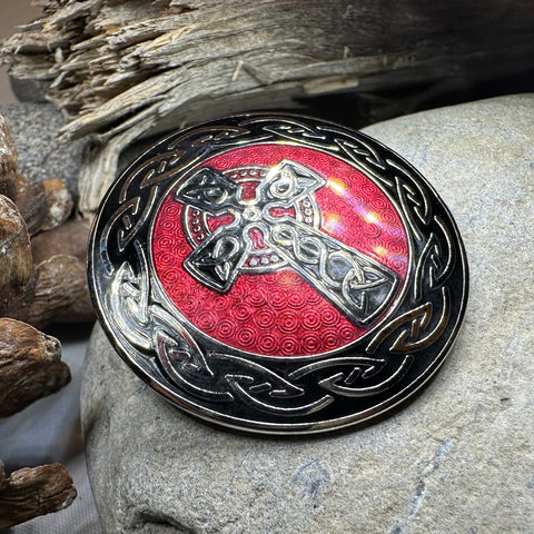 Load image into Gallery viewer, Enamel Celtic Cross Round Brooch