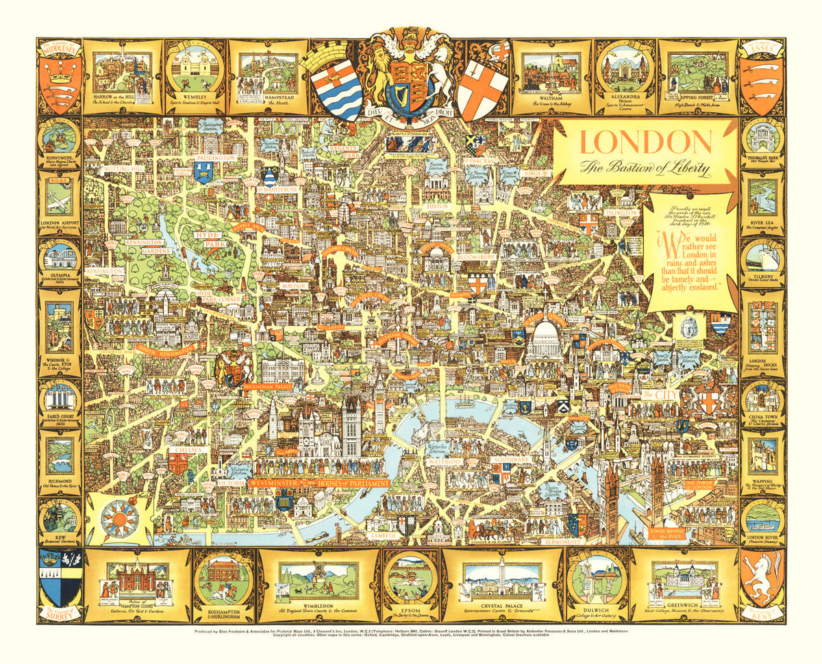Vintage Map of London, England 1951 Wall Art