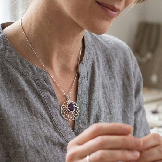 Amethyst Lotus Flower Necklace — view 2