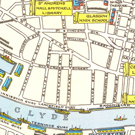 Vintage Map of Glasgow, Scotland 1938 Wall Art