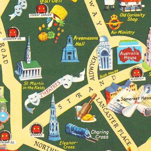 Vintage Map of London, England 1950 Wall Art