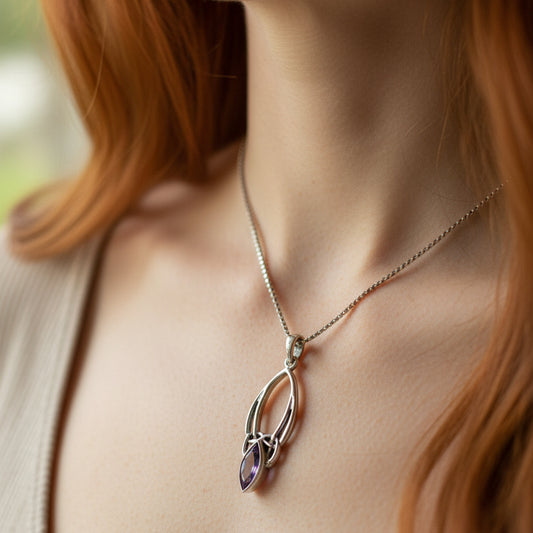 Tay Celtic Knot Amethyst Necklace in Sterling Silver