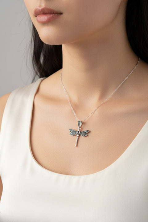 Load image into Gallery viewer, Hope Marcasite Dragonfly Necklace