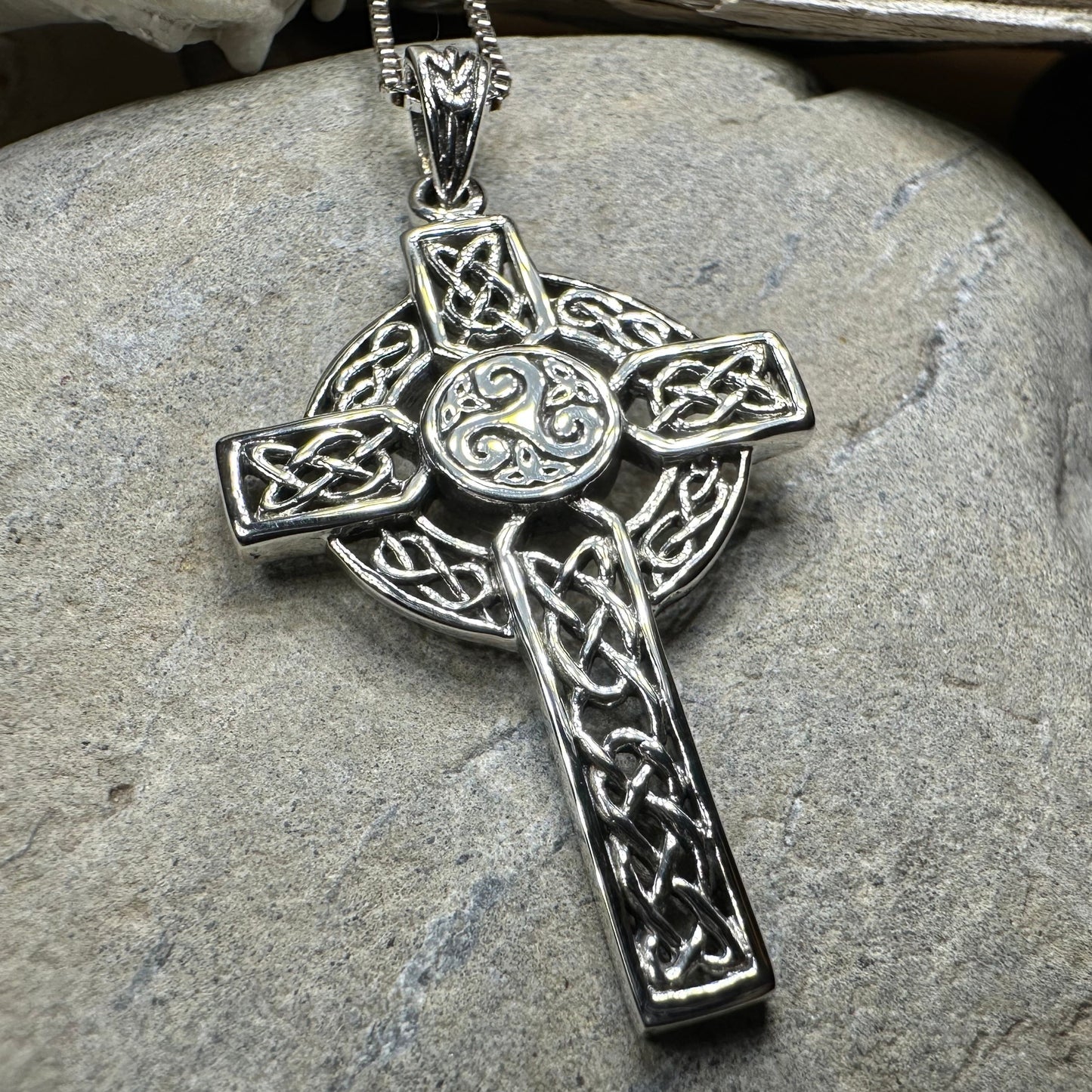 Aileran Triskele Celtic Cross Necklace in Sterling Silver