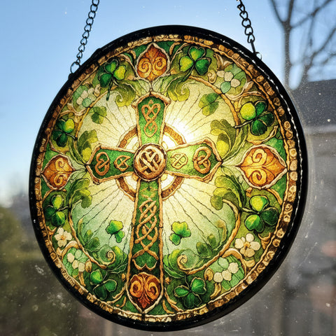 Load image into Gallery viewer, Ireland's Celtic Cross Stained Glass Suncatcher Gift