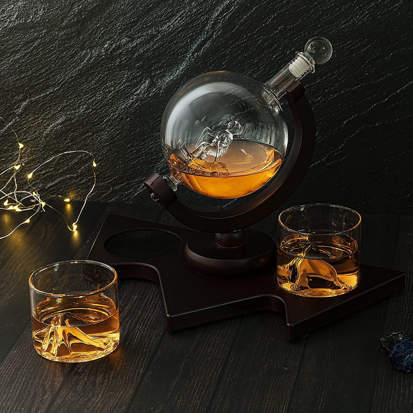 Ski Wine And Whiskey Decanter with 2 Glacier Mountain Glasses