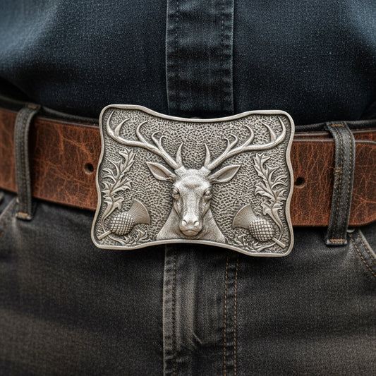 Thistle & Stag Kilt Belt Buckle - Handmade in Scotland