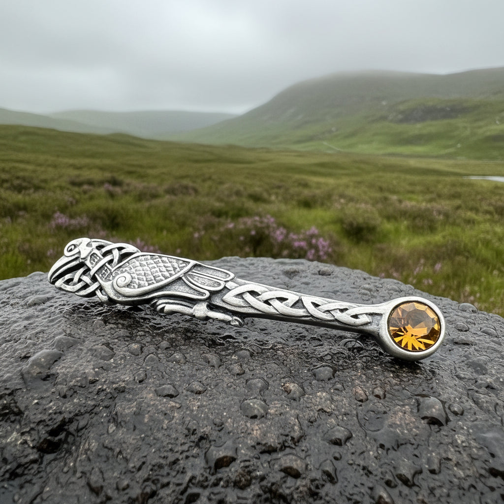 Celtic Raven Crystal Kilt Pin - Silver – Celtic Crystal Design Jewelry