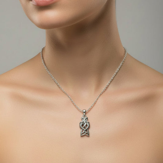 Celtic Mermaid Sisters Necklace in Sterling Silver