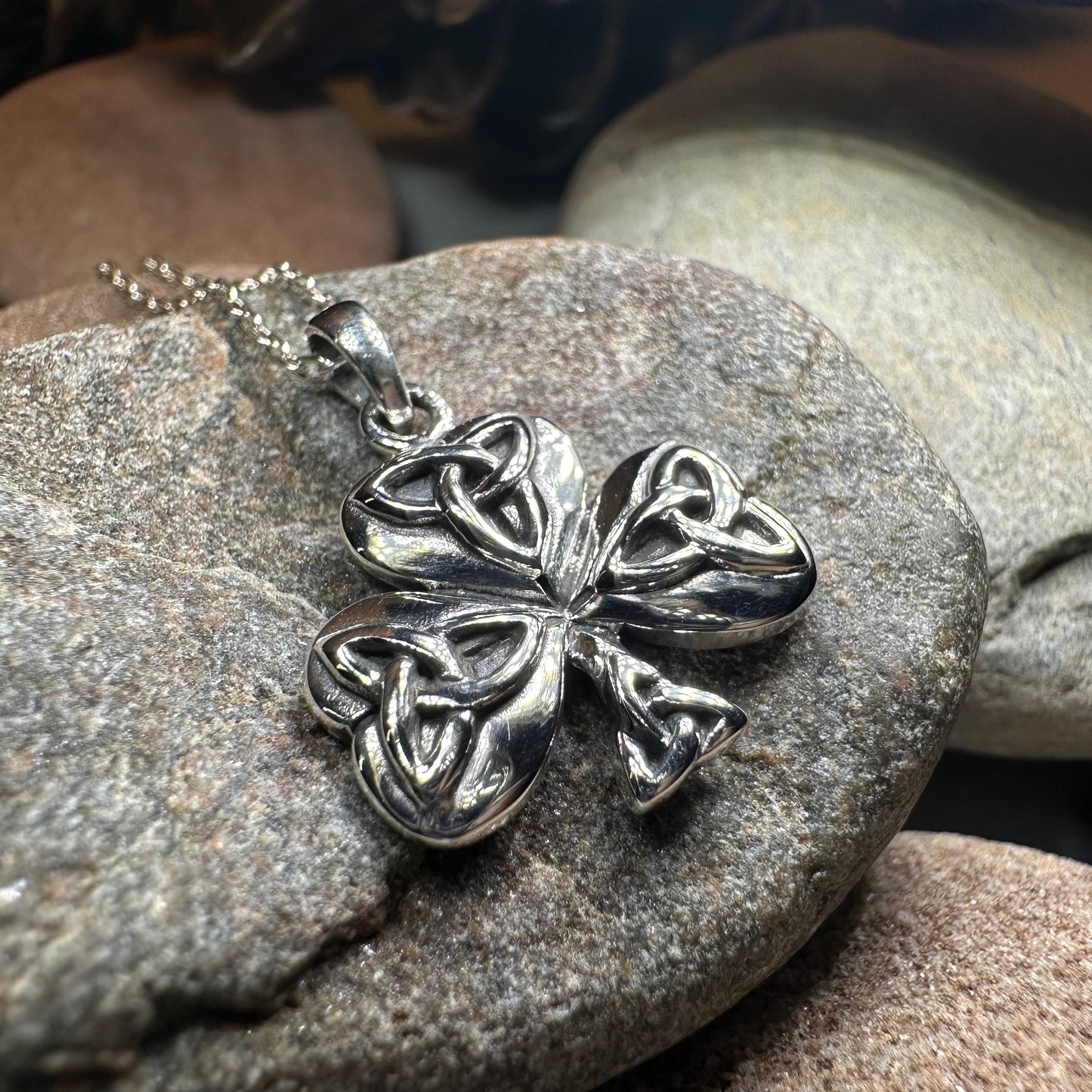 Trinity Knot Irish Shamrock Necklace in Sterling Silver — view 10
