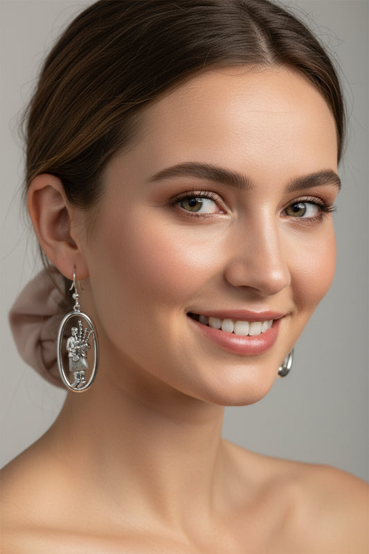 Tartan Bagpiper Earrings in Sterling Silver — view 3