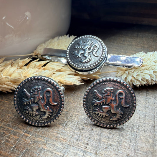Lion of Scotland Cuff Links & Tie Bar Set - Handmade in Scotland