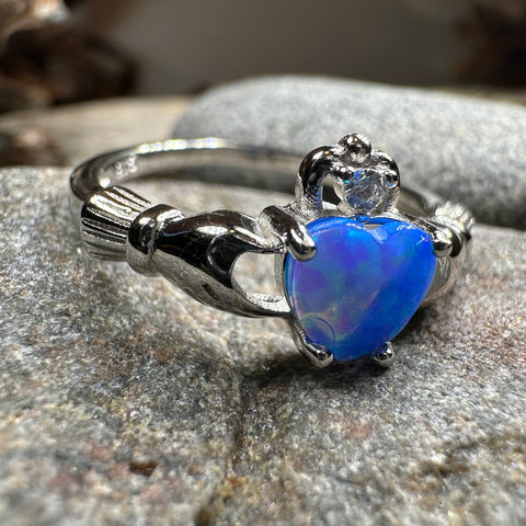 Load image into Gallery viewer, Ocean Blue Opal Claddagh Ring