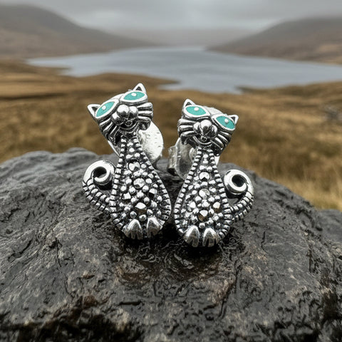Load image into Gallery viewer, Curious Cat Stud Earrings
