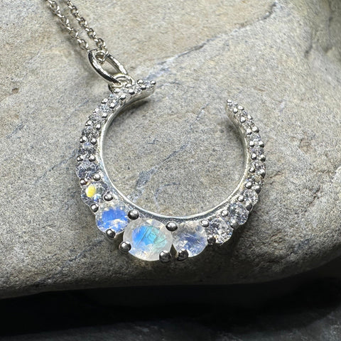 Load image into Gallery viewer, Moonstone Crescent Moon Necklace