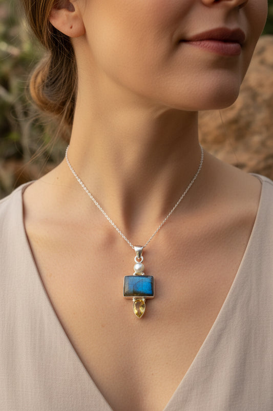 Citrine Blue Labradorite Necklace — view 3