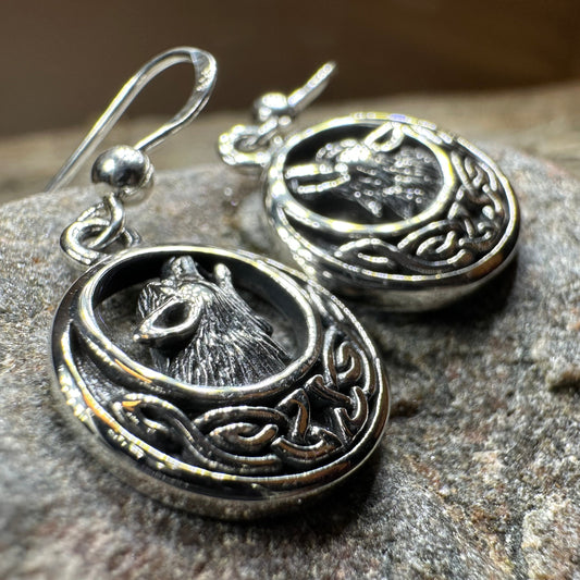 Celtic Wolf Spirit Earrings in Sterling Silver