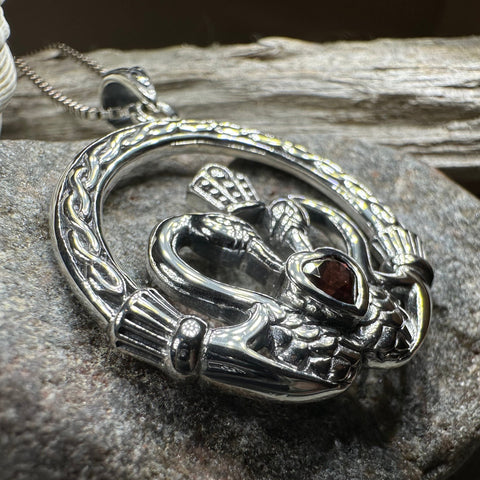 Load image into Gallery viewer, Celtic Swan Claddagh Necklace in Sterling Silver