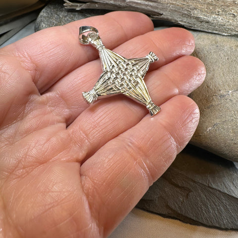 Load image into Gallery viewer, Artisan Sterling Silver Irish St. Brigid's Cross Necklace - Made in Ireland