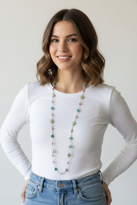 Load image into Gallery viewer, Pink Beach Blossom Long Necklace