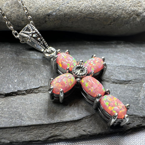 Load image into Gallery viewer, Rhosyn Opal Cross Necklace in Sterling Silver