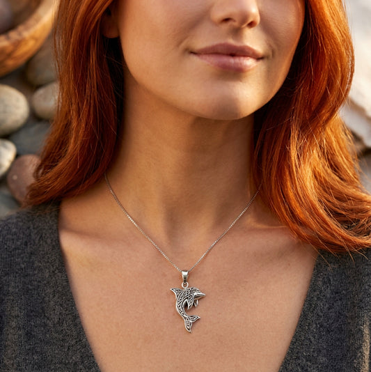 Harmony Celtic Dolphin Necklace in Sterling Silver