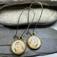 Load image into Gallery viewer, Winter Owl Art Earrings
