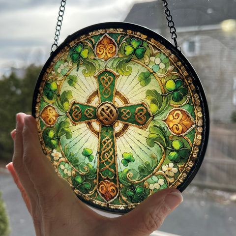 Load image into Gallery viewer, Ireland's Celtic Cross Stained Glass Suncatcher Gift